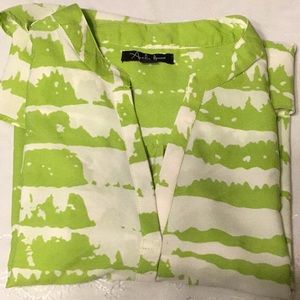 Antilia femme green and white L silky blouse